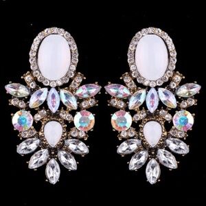 Vintage White Rhinestone Drop Earrings